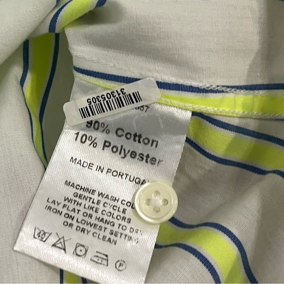 Rochelle Behrens The Shirt Short Sleeve Ruffled Collar Fluorescent Stripe Top - Picture 11 of 12